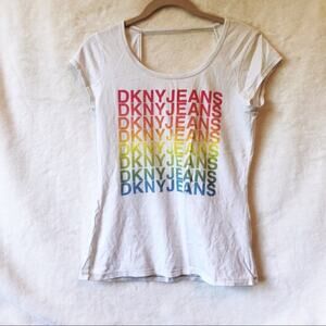 Dkny Jeans White Rainbow Logo Tee